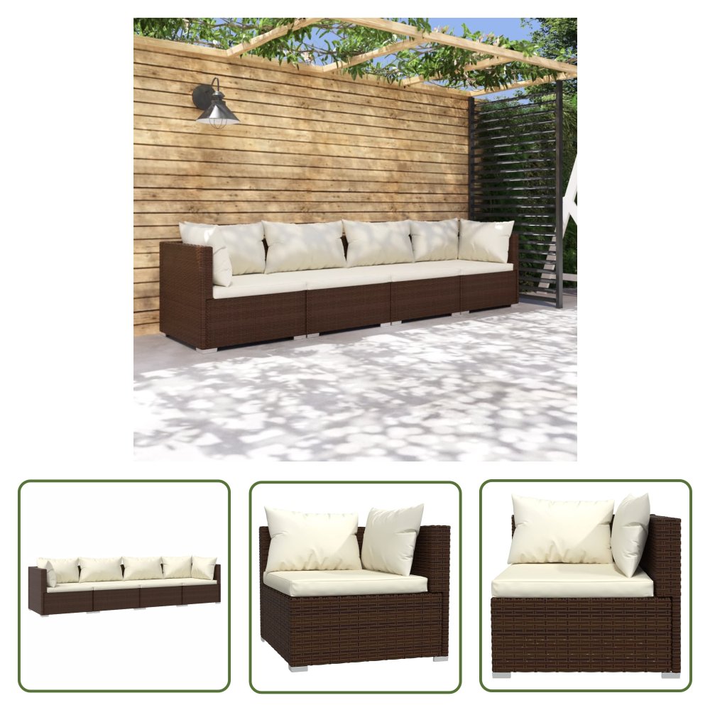 The Living Store 4-cz. zestaw wypoczynkowy do ogrodu - poduszki - rattan PE - brąz - Zestaw Mebli Ogrodowych