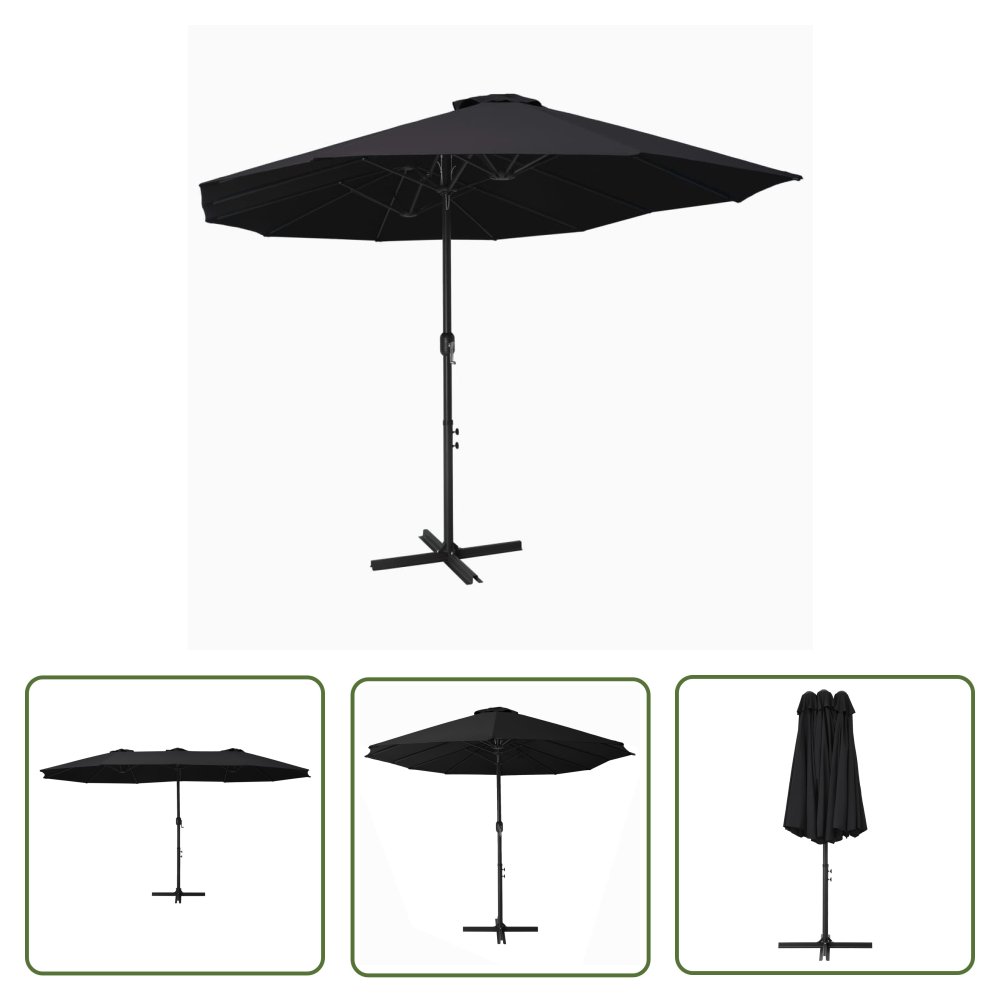 The Living Store Parasol ogrodowy na słupku aluminiowym - 460 x 270 cm - czarny - Parasol