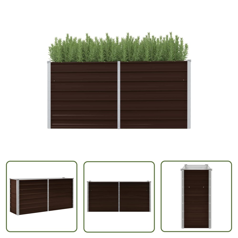 The Living Store Podwyższona donica - brązowa - 160x40x77 cm - galwanizowana stal - Podwyższona Donica