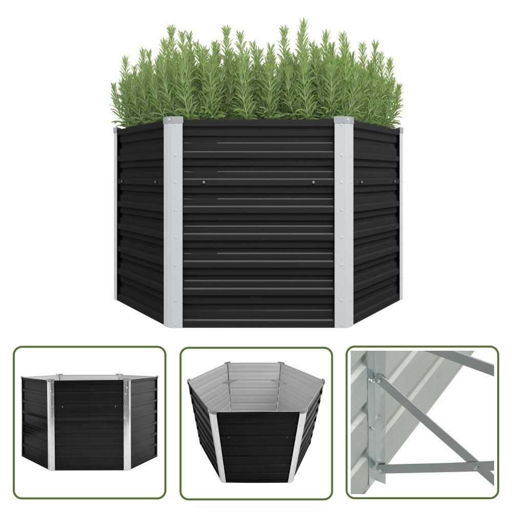 The Living Store Podwyższona donica - antracyt - 129x129x77 cm - galwanizowana stal - Podwyższona Donica