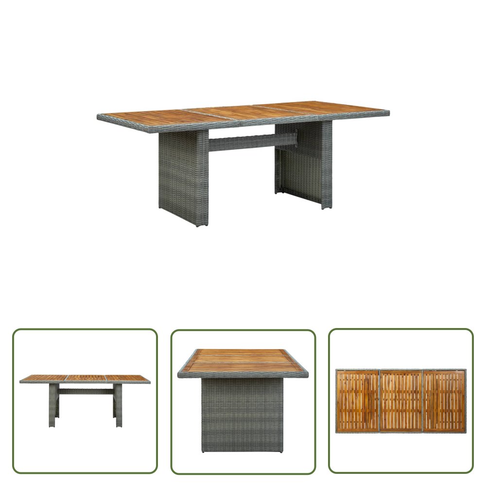The Living Store Stół ogrodowy - jasnoszary rattan PE i lite drewno akacjowe - Stół Ogrodowy