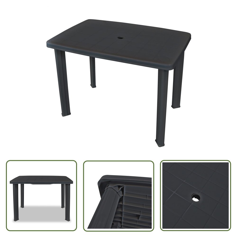 The Living Store Stół ogrodowy - antracytowy - 101 x 68 x 72 cm - plastikowy - Stół Ogrodowy