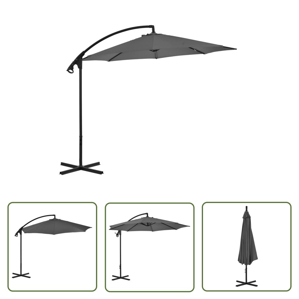 The Living Store Parasol wiszący ze stalowym słupkiem - 300 cm - antracytowy - Parasol Wiszący