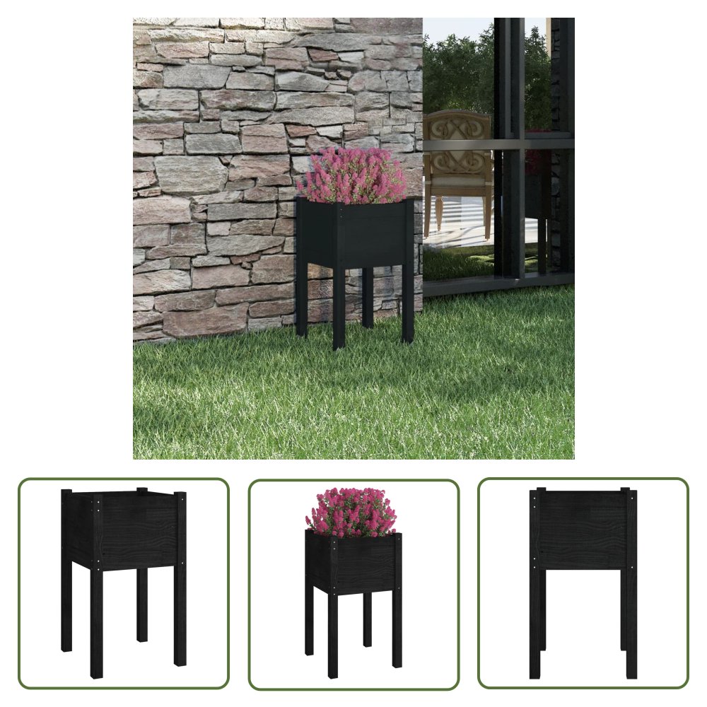 The Living Store Donica ogrodowa - czarna - 40x40x70 cm - lite drewno sosnowe - Podwyższona Donica