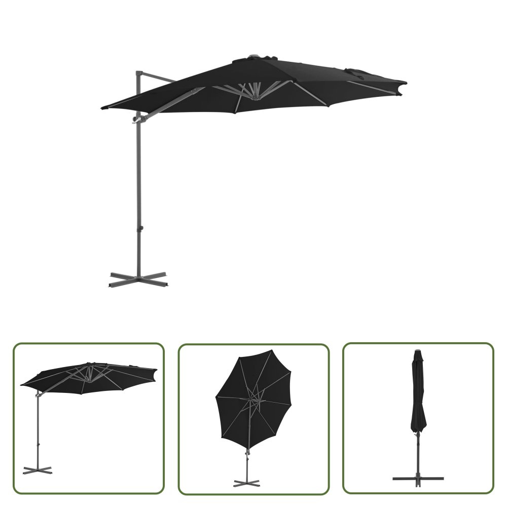 The Living Store Parasol wiszący ze stalowym słupkiem - 300 cm - czarny - Parasol Wiszący