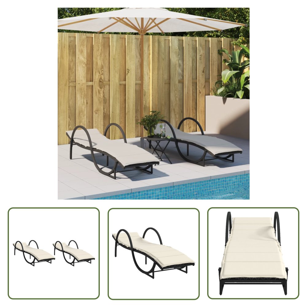 The Living Store Leżaki z poduszkami - 2 szt. - czarne - polirattan - Leżak