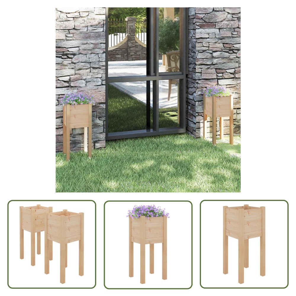The Living Store Donice ogrodowe - 2 szt. - 31x31x70 cm - lite drewno sosnowe - Podwyższona Donica