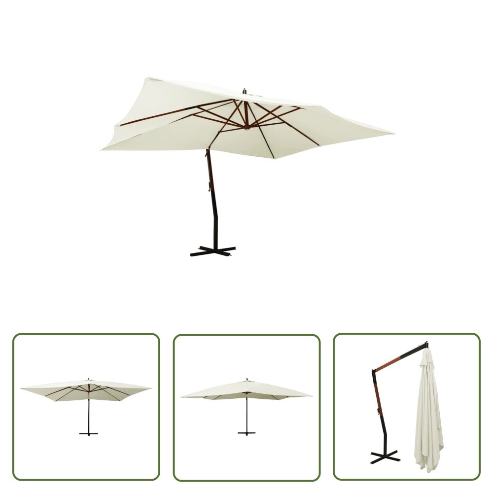 The Living Store Wiszący parasol z drewnianym słupkiem - 400x300 cm - piaskowy - Parasol Wiszący