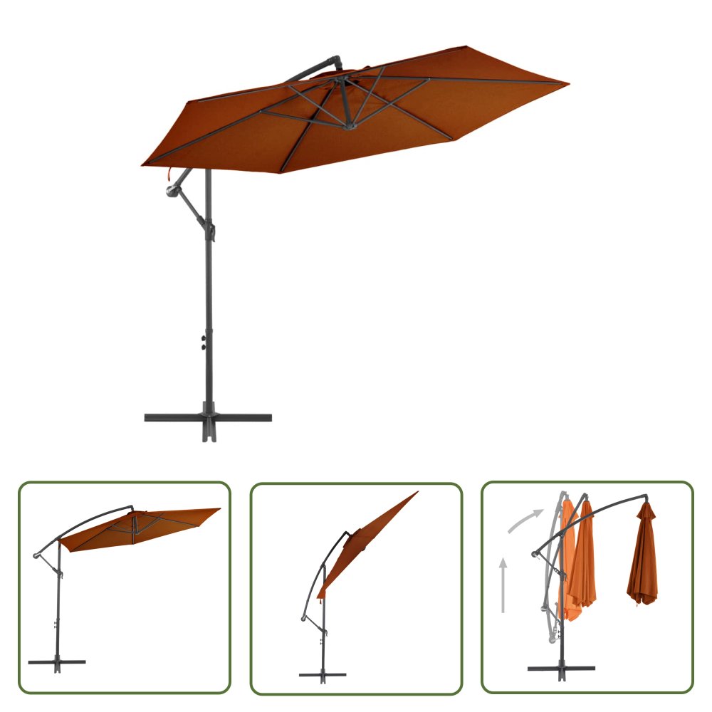 The Living Store Parasol wiszący z aluminiowym słupkiem - 300 cm - terakota - Parasol Wiszący