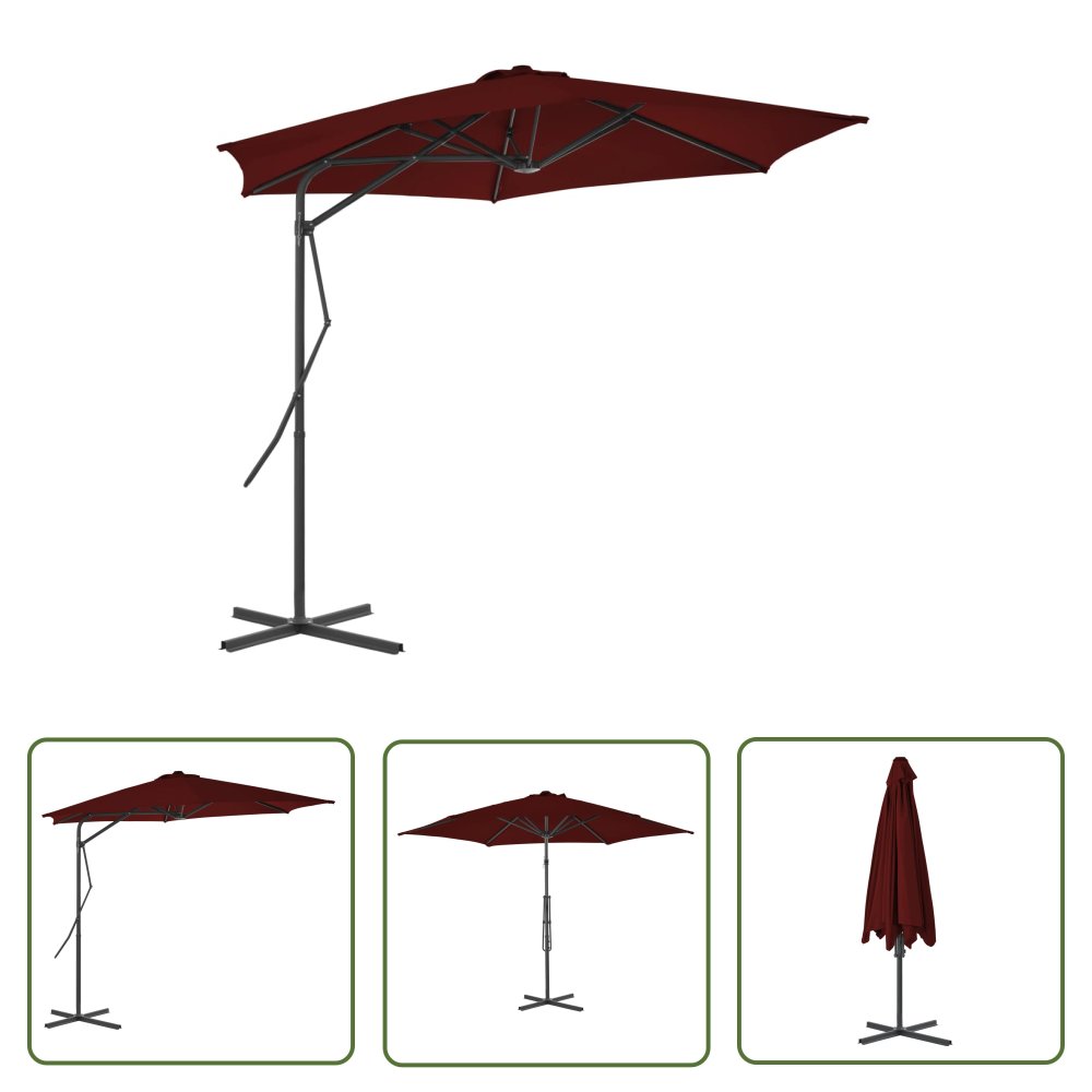 The Living Store Parasol ogrodowy na stalowym słupku - bordowy - 300x230 cm - Parasol Ogrodowy