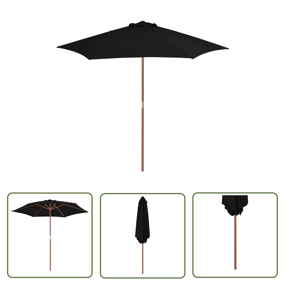 The Living Store Parasol ogrodowy na drewnianym słupku - czarny - 270 cm - Parasol Ogrodowy