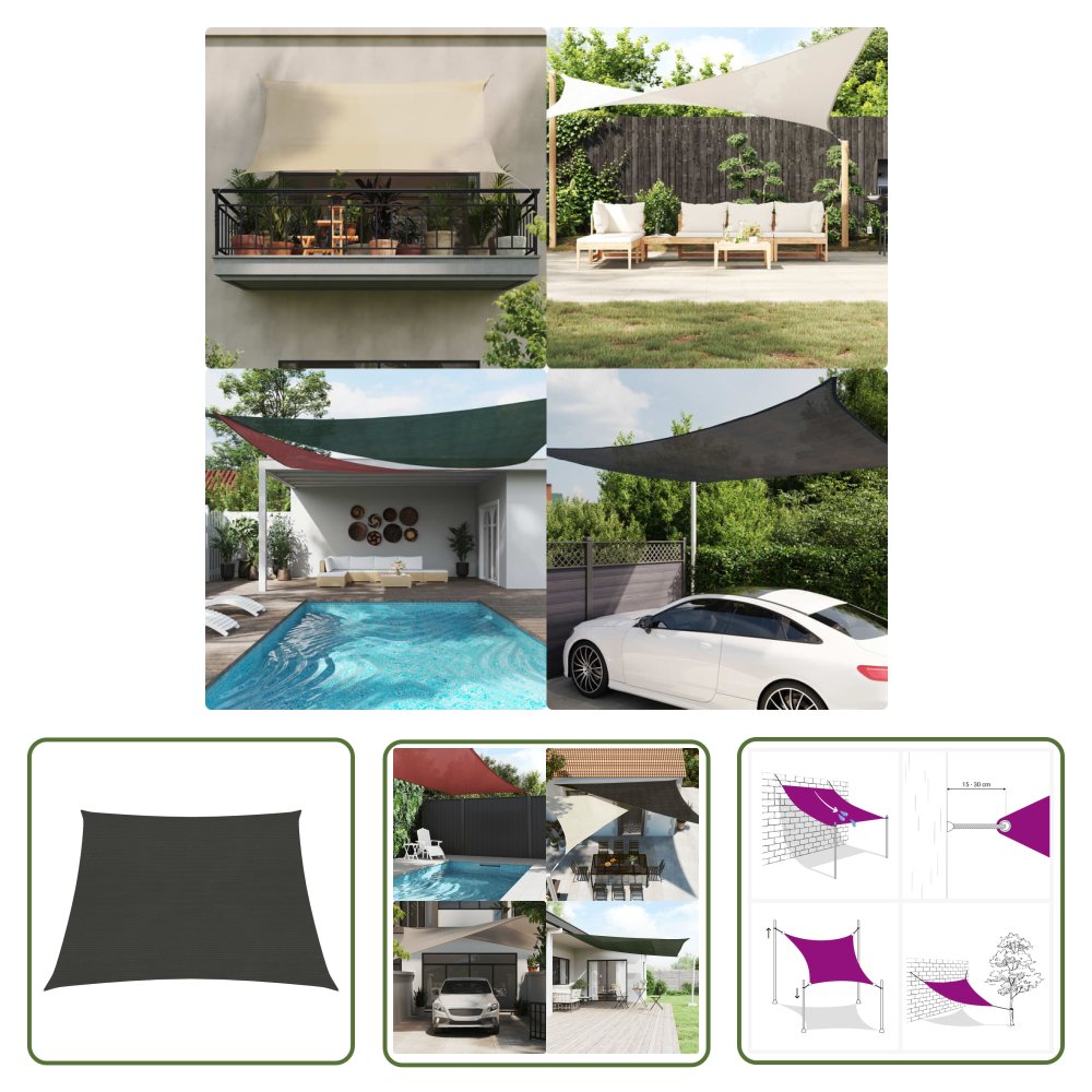 The Living Store Żagiel przeciwsłoneczny - 160 g/m² - antracytowy - 3/4x3 m - HDPE - Żagiel Ogrodowy