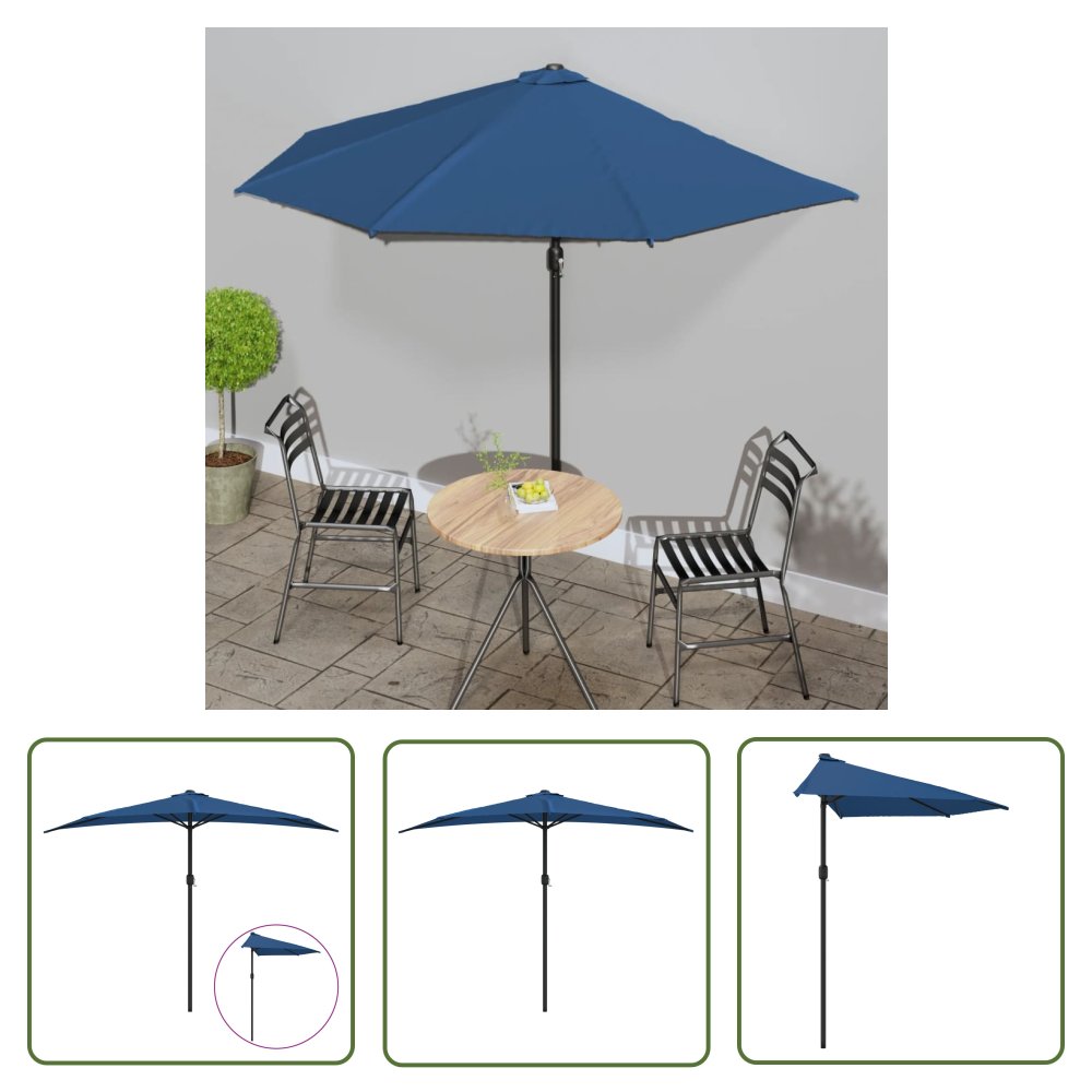 The Living Store Półparasol balkonowy - aluminium - niebieski - 300x155x223 cm - Parasol Balkonowy