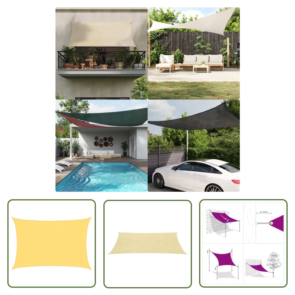 The Living Store Żagiel przeciwsłoneczny - 160 g/m² - beżowy - 3x5 m - HDPE - Żagiel Ogrodowy