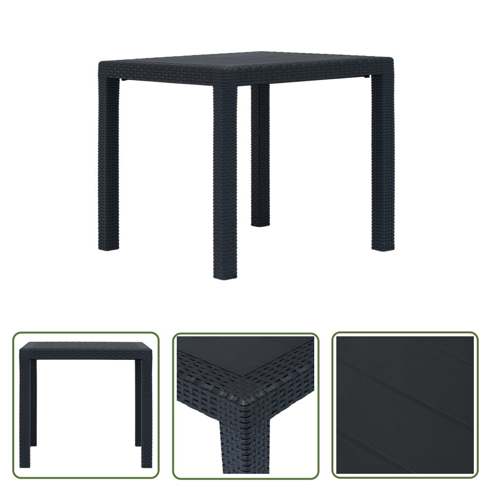 The Living Store Stolik ogrodowy - 79x79x72 cm - plastik stylizowany na rattan - Stolik Ogrodowy