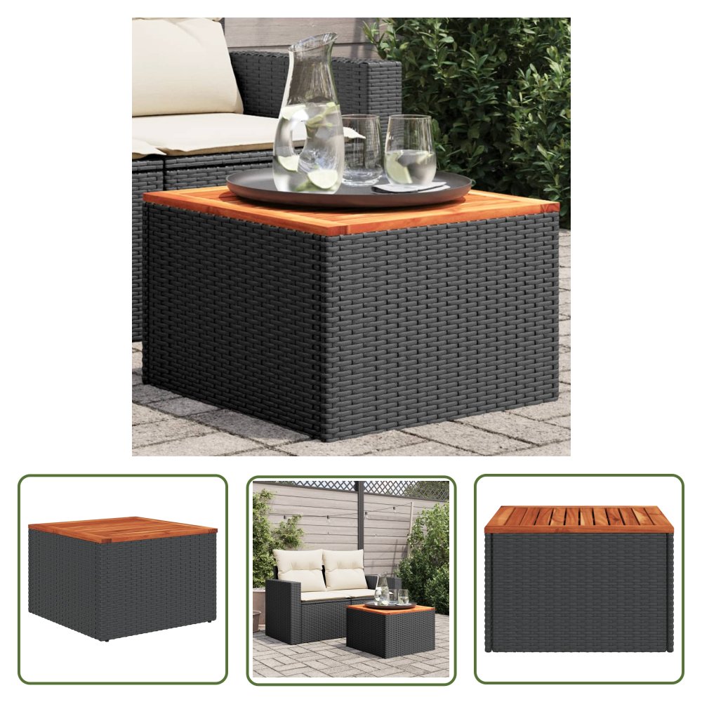 The Living Store Stół ogrodowy - czarny - 55x55x37 cm - rattan PE i drewno akacjowe - Stół Ogrodowy
