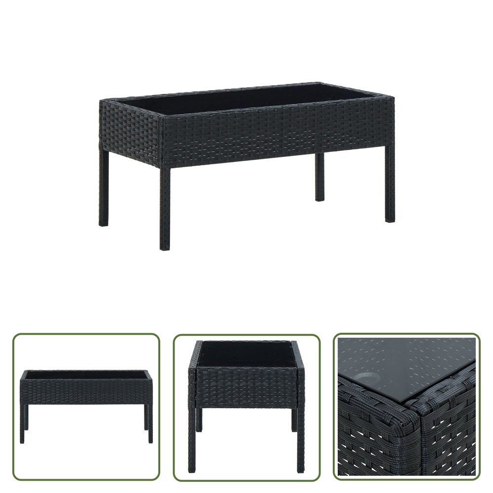 The Living Store Stolik ogrodowy - czarny - 75x40x37 cm - rattan PE - Stolik