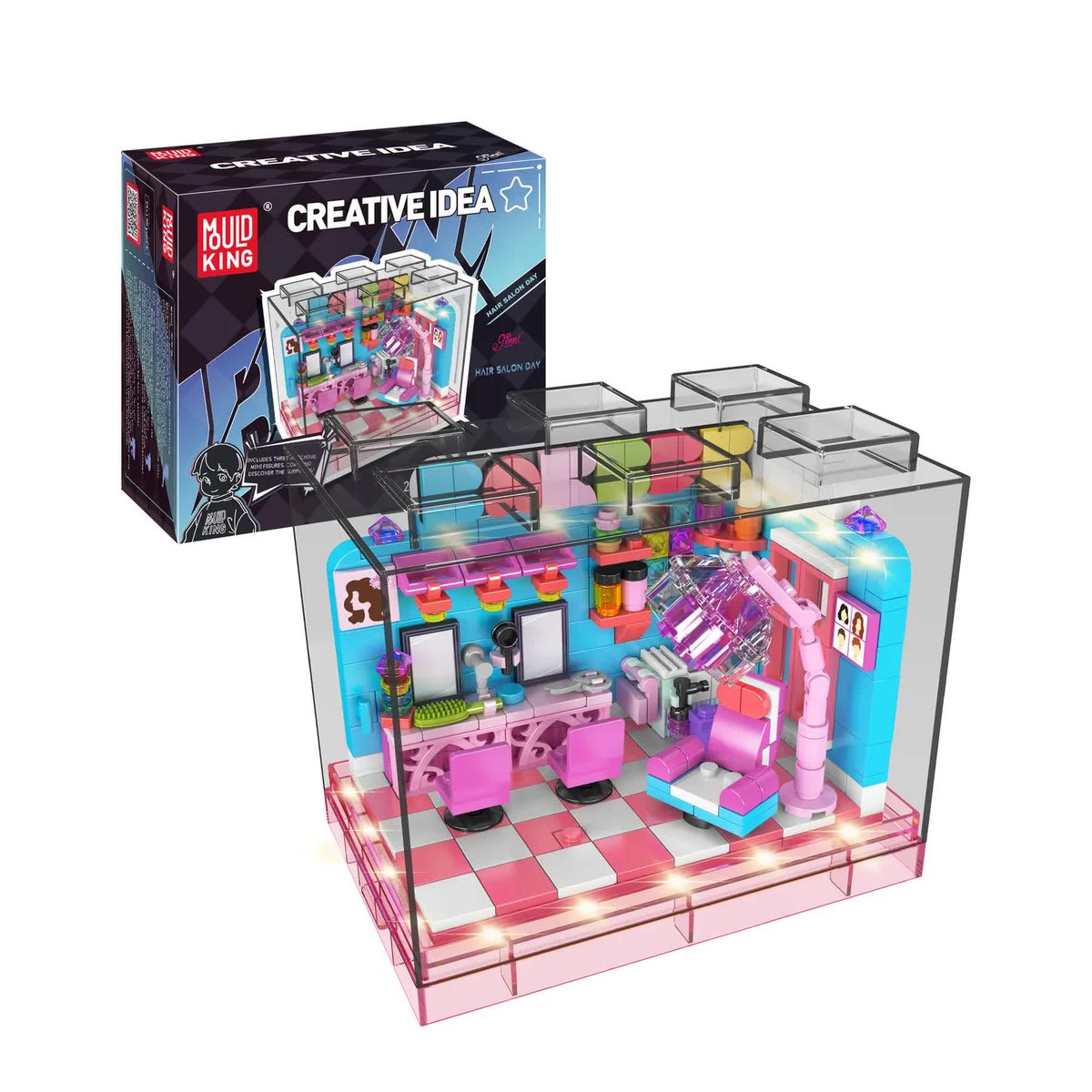 Zestaw Salon fryzjerski LED BOX - Klocki konstrukcyjne MOULD KING 388el. TECHNIC