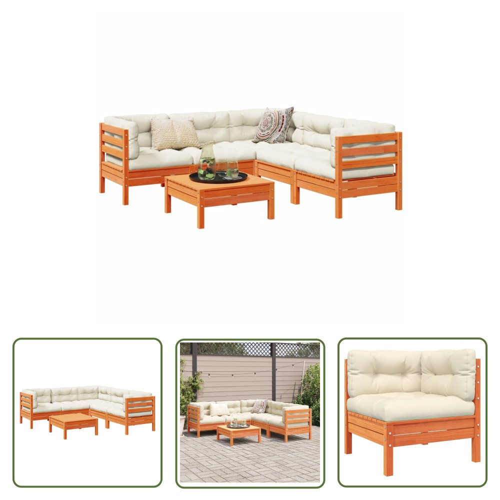 The Living Store 6-cz. - ogrodowy zestaw wypoczynkowy z poduszkami - woskowy brąz - Zestaw Wypoczynkowy Do Ogrodu