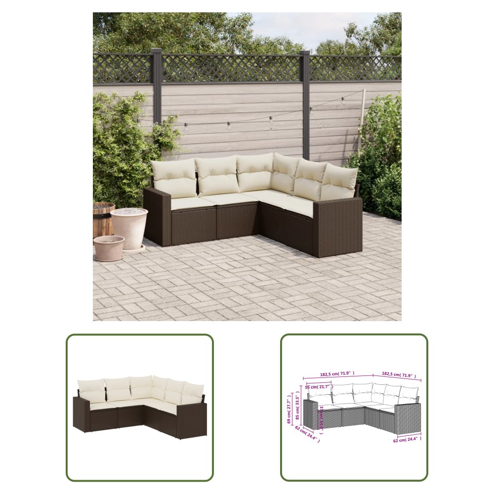 The Living Store 5-cz. zestaw mebli ogrodowych z poduszkami - brązowy - polirattan - Sofa Ogrodowa