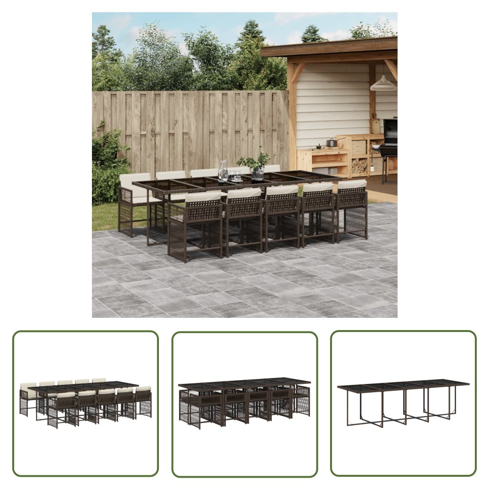 The Living Store 11-cz. zestaw mebli ogrodowych - poduszki - brązowy - rattan PE - Meble Ogrodowe