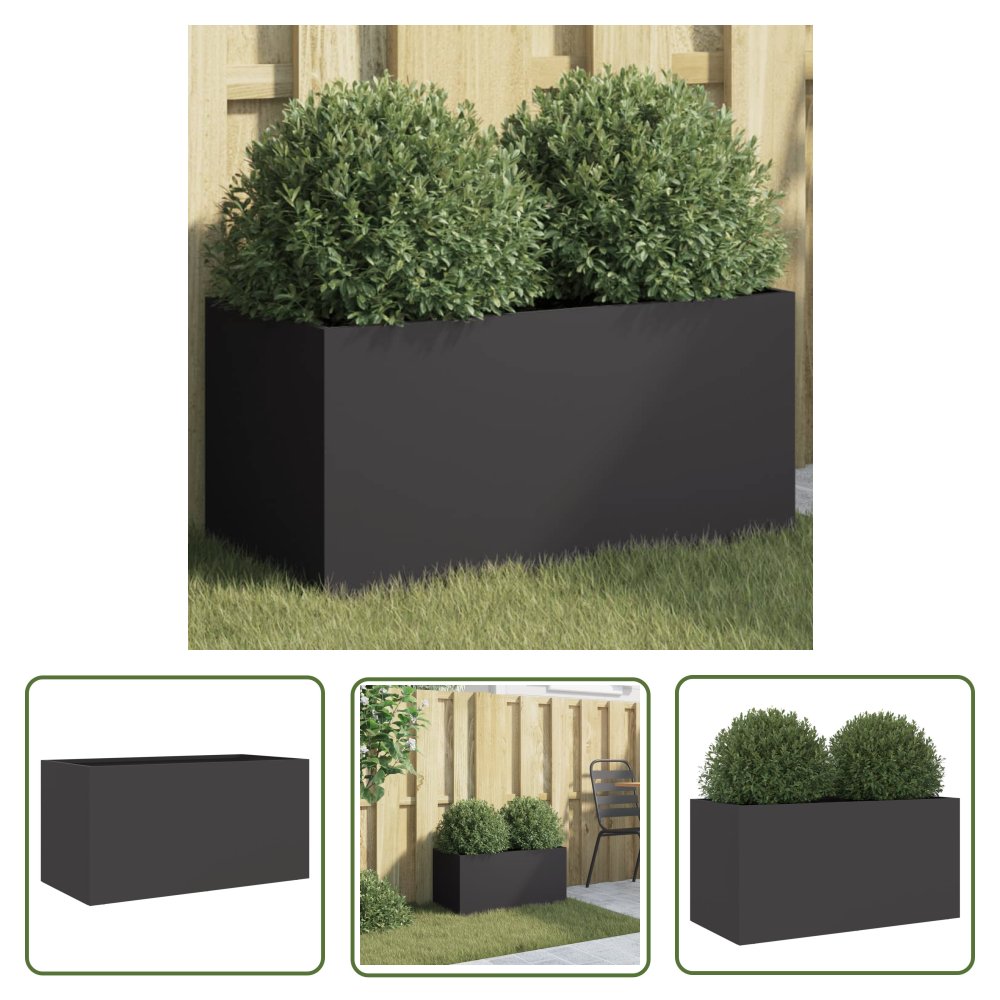 The Living Store Donica - czarna - 62x30x29 cm - stal - Doniczka