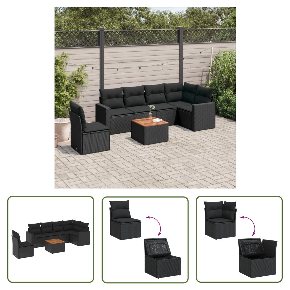 The Living Store 7-cz. zestaw wypoczynkowy do ogrodu - z poduszkami - czarny - Sofa Ogrodowa