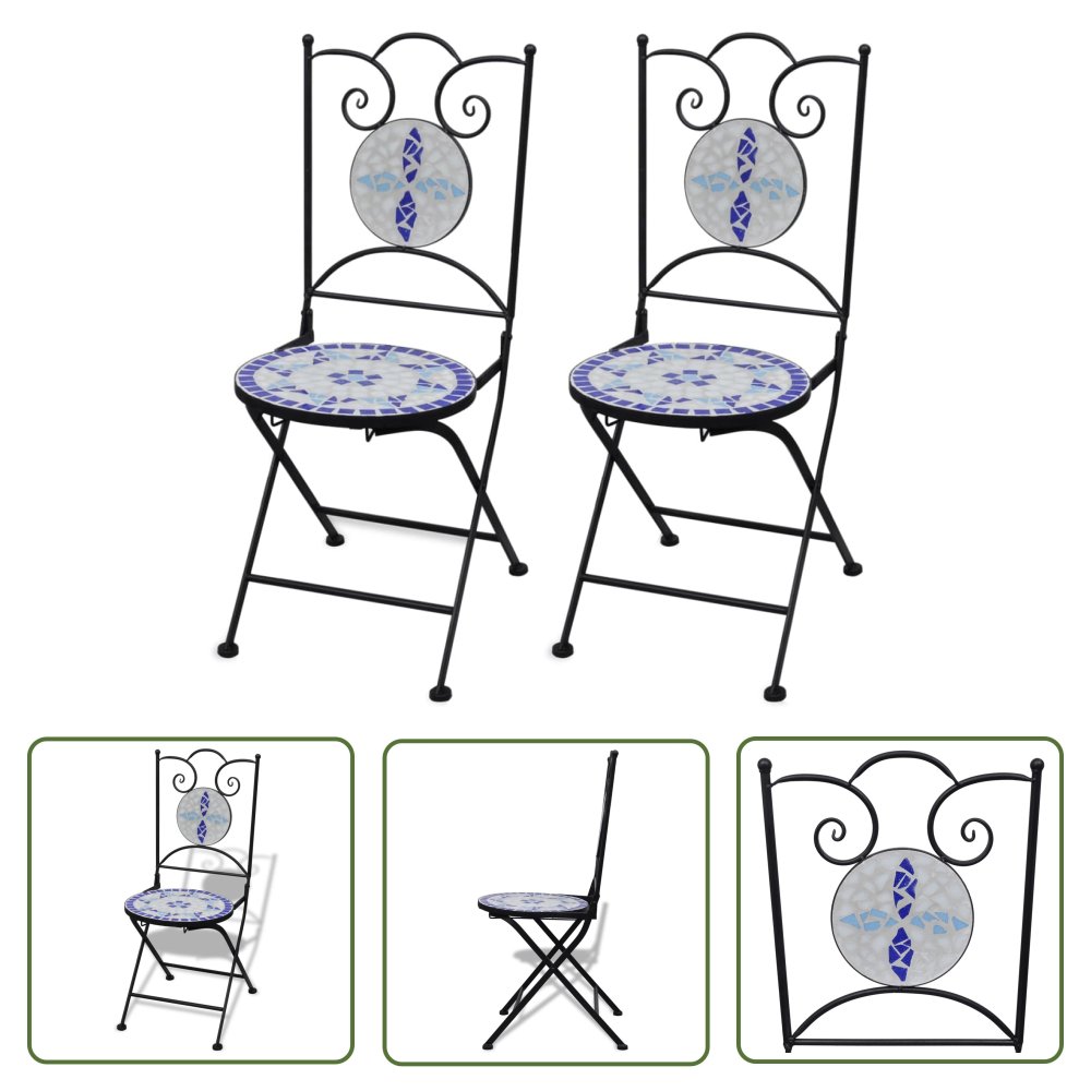 The Living Store Składane krzesła bistro - 2 szt. - ceramiczne - niebiesko-białe - Krzesło Ogrodowe