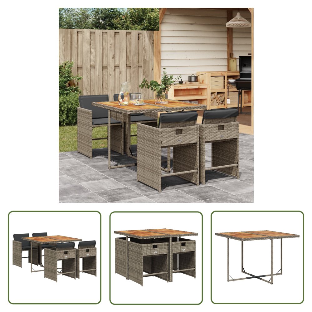 The Living Store 5-cz. zestaw mebli ogrodowych z poduszkami - szary - rattan PE - Meble Ogrodowe