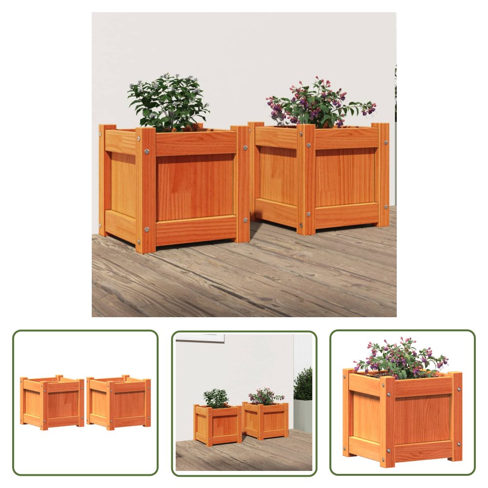 The Living Store Donice ogrodowe - 2 szt. - woskowy brąz - lite drewno sosnowe - Donica