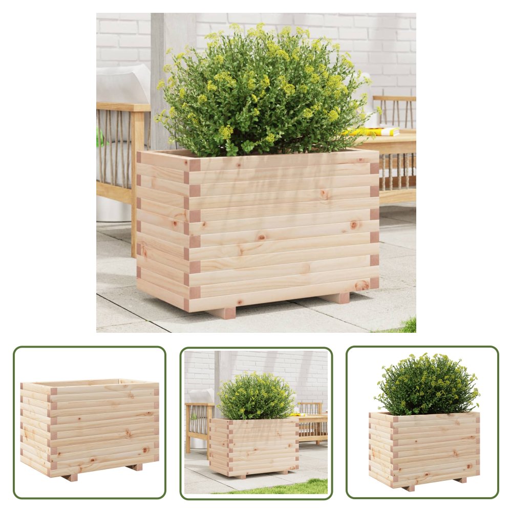The Living Store Donica ogrodowa - 70x40x49 -5 cm - lite drewno sosnowe - Doniczka