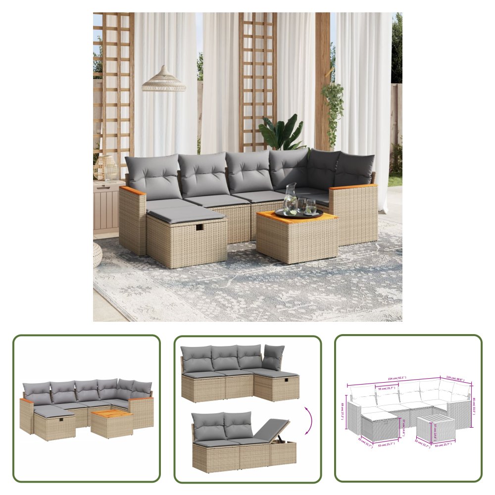 The Living Store 7-cz. zestaw mebli ogrodowych z poduszkami - mieszany beż - Sofa Ogrodowa