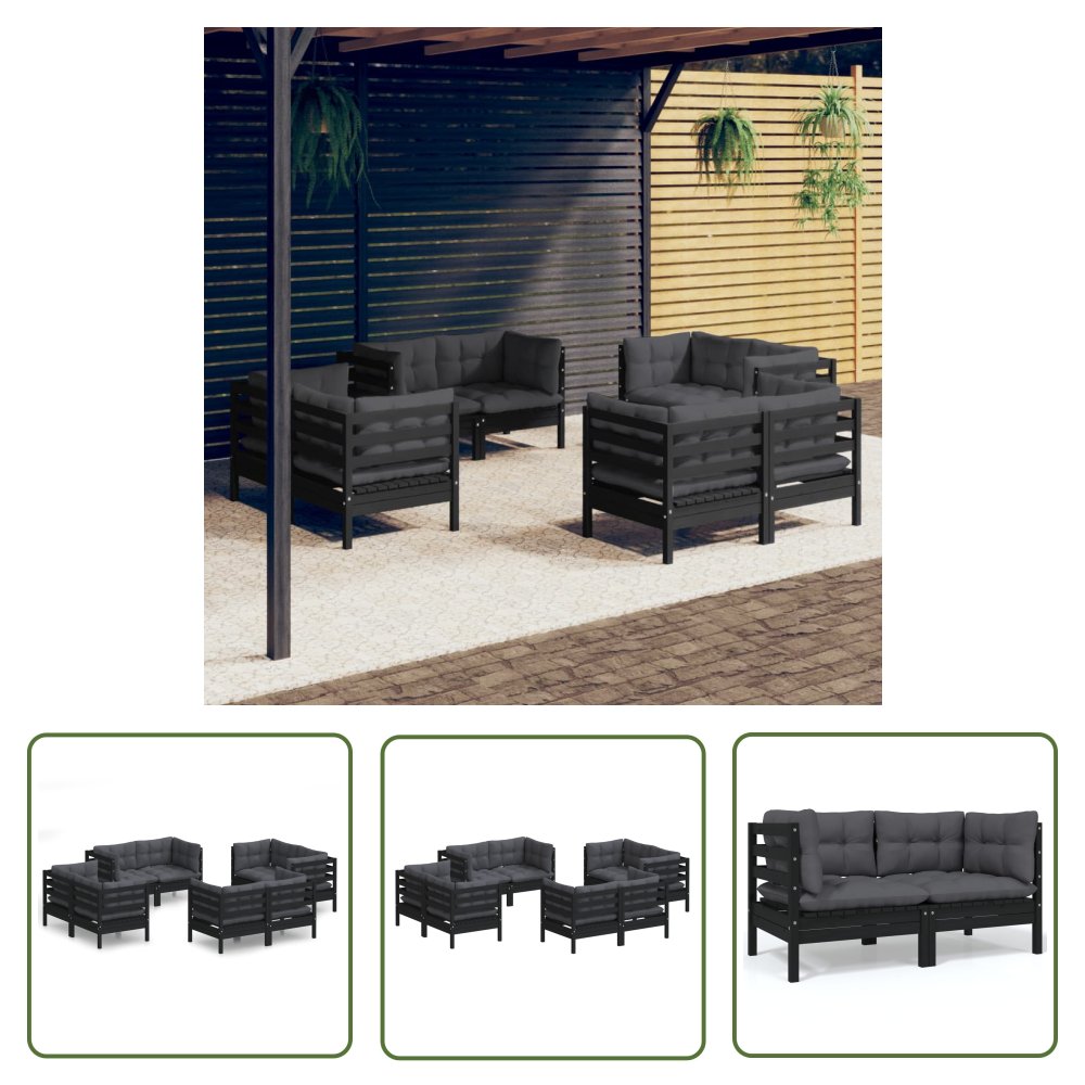 The Living Store 8-cz. ogrodowy zestaw wypoczynkowy - antracytowe poduszki - sosna - Zestaw Mebli Ogrodowych