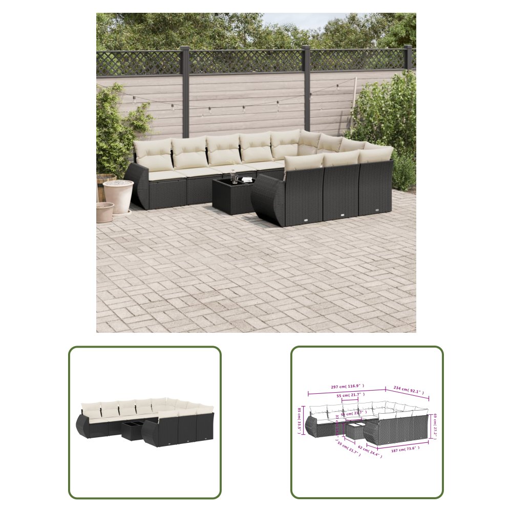The Living Store 11-cz. zestaw wypoczynkowy do ogrodu - poduszki czarny rattan PE - Sofa Ogrodowa