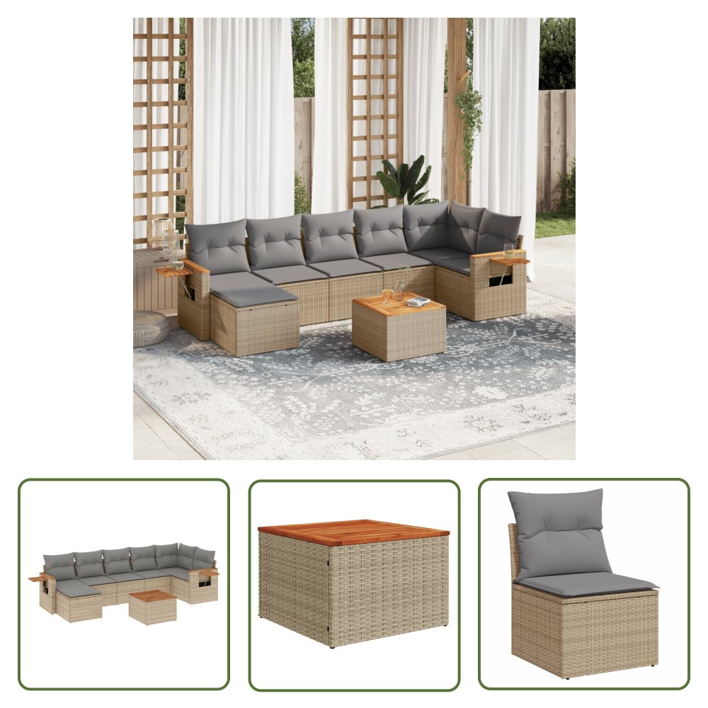 The Living Store 8-cz. zestaw mebli ogrodowych z poduszkami - beżowy - polirattan - Sofa Ogrodowa