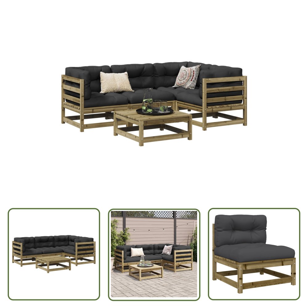The Living Store 5-cz. zestaw mebli do ogrodu - z poduszkami - impregnowana sosna - Zestaw Wypoczynkowy Do Ogrodu