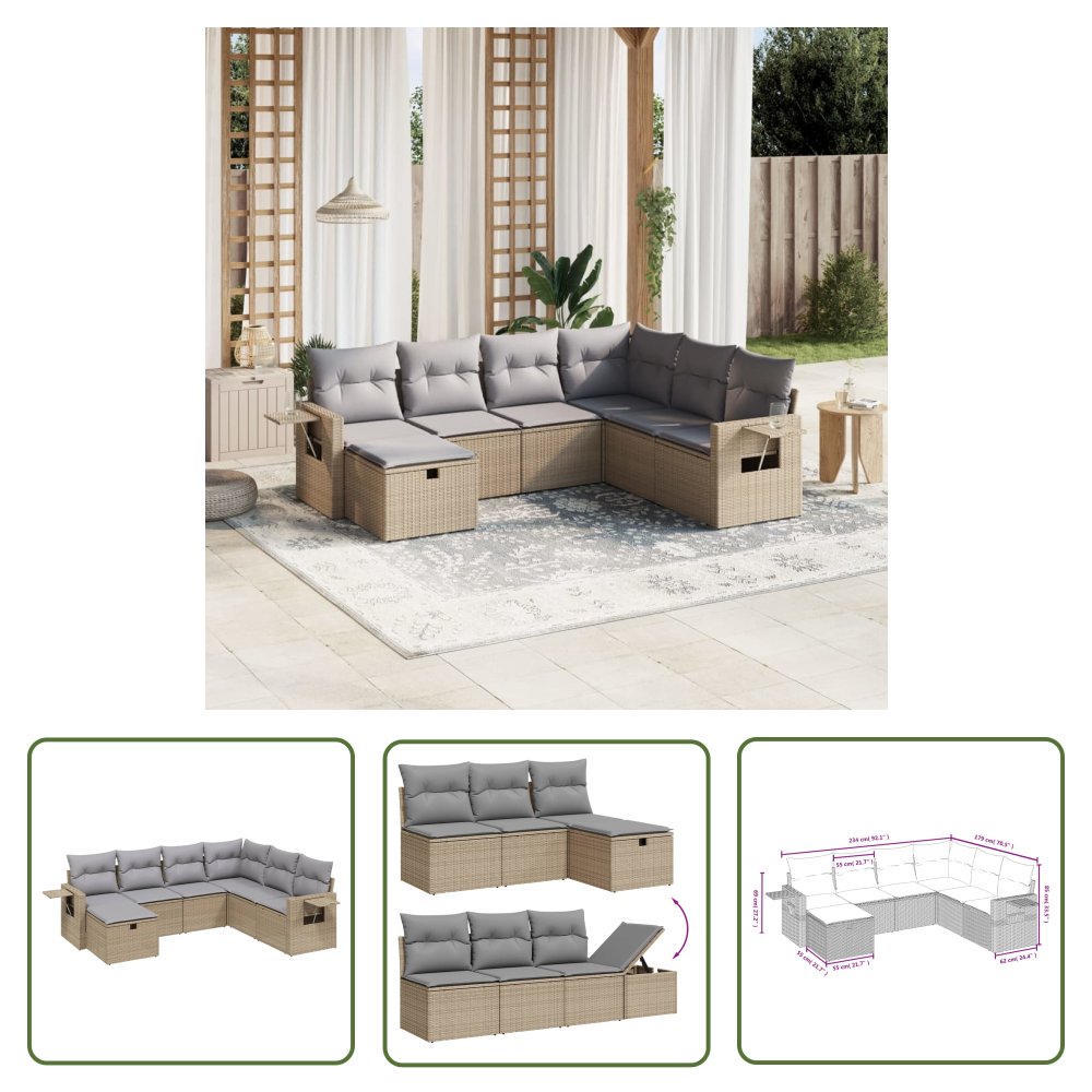 The Living Store 7-cz. zestaw mebli ogrodowych z poduszkami - mieszany beż - Sofa Ogrodowa