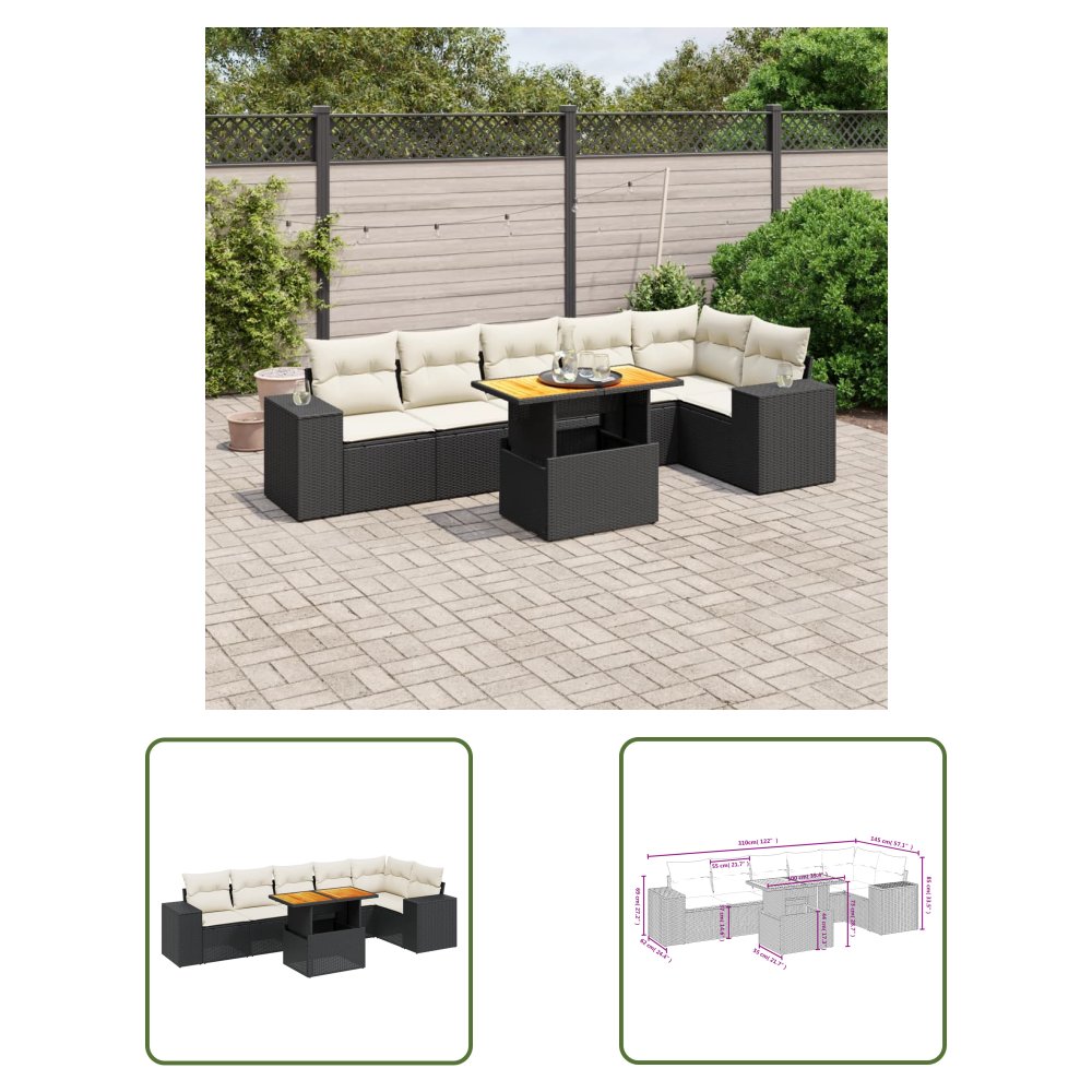 The Living Store 7-cz. zestaw wypoczynkowy do ogrodu - z poduszkami - czarny - Sofa Ogrodowa