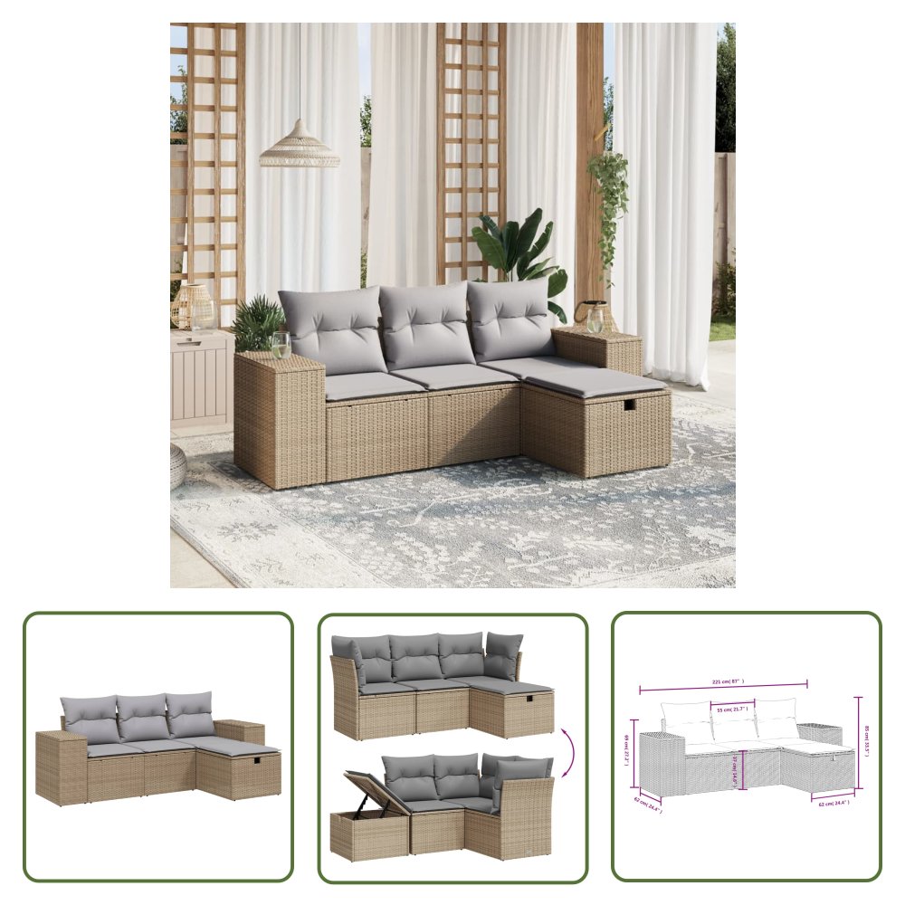 The Living Store 4-cz. zestaw mebli ogrodowych z poduszkami - mieszany beż - Sofa Ogrodowa