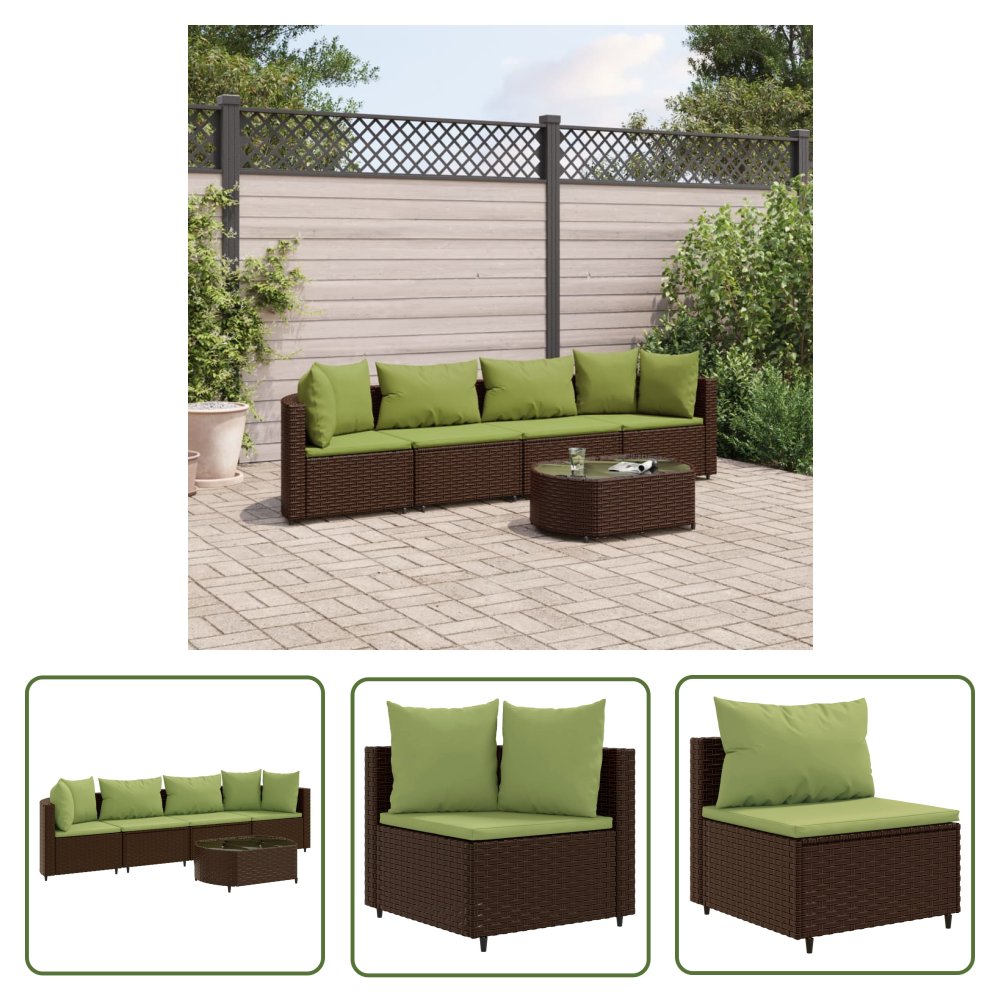The Living Store 5-cz. zestaw mebli ogrodowych z poduszkami - brązowy - polirattan - Zestaw Wypoczynkowy Do Ogrodu