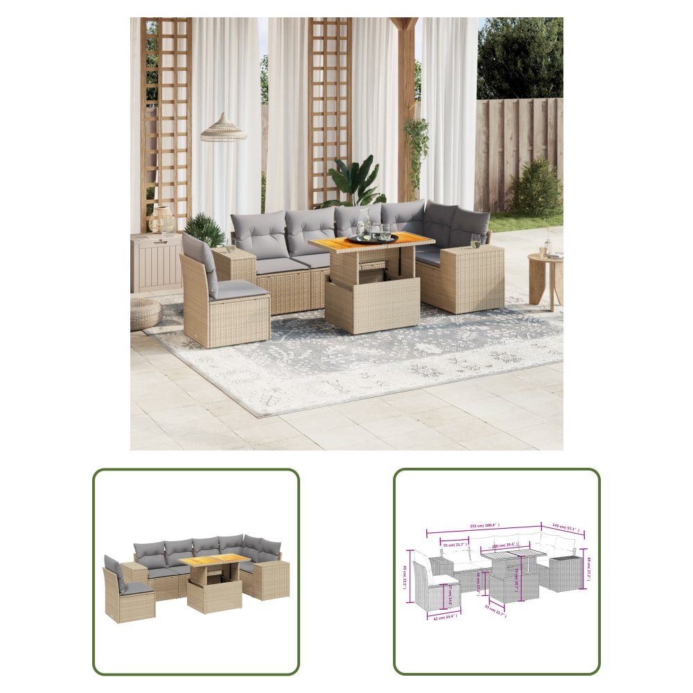 The Living Store 7-cz. zestaw wypoczynkowy do ogrodu - z poduszkami - beżowy - Sofa Ogrodowa