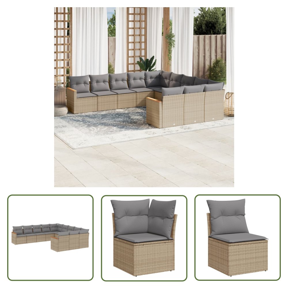 The Living Store 11-cz. zestaw mebli ogrodowych z poduszkami - mieszany beż - Sofa Ogrodowa