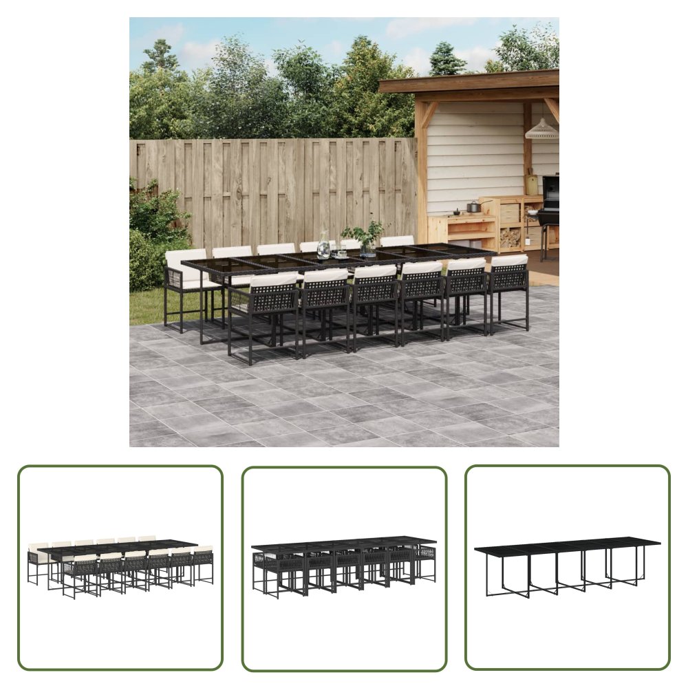 The Living Store 13-cz. zestaw mebli do ogrodu - poduszki - czarny - rattan PE - Meble Ogrodowe