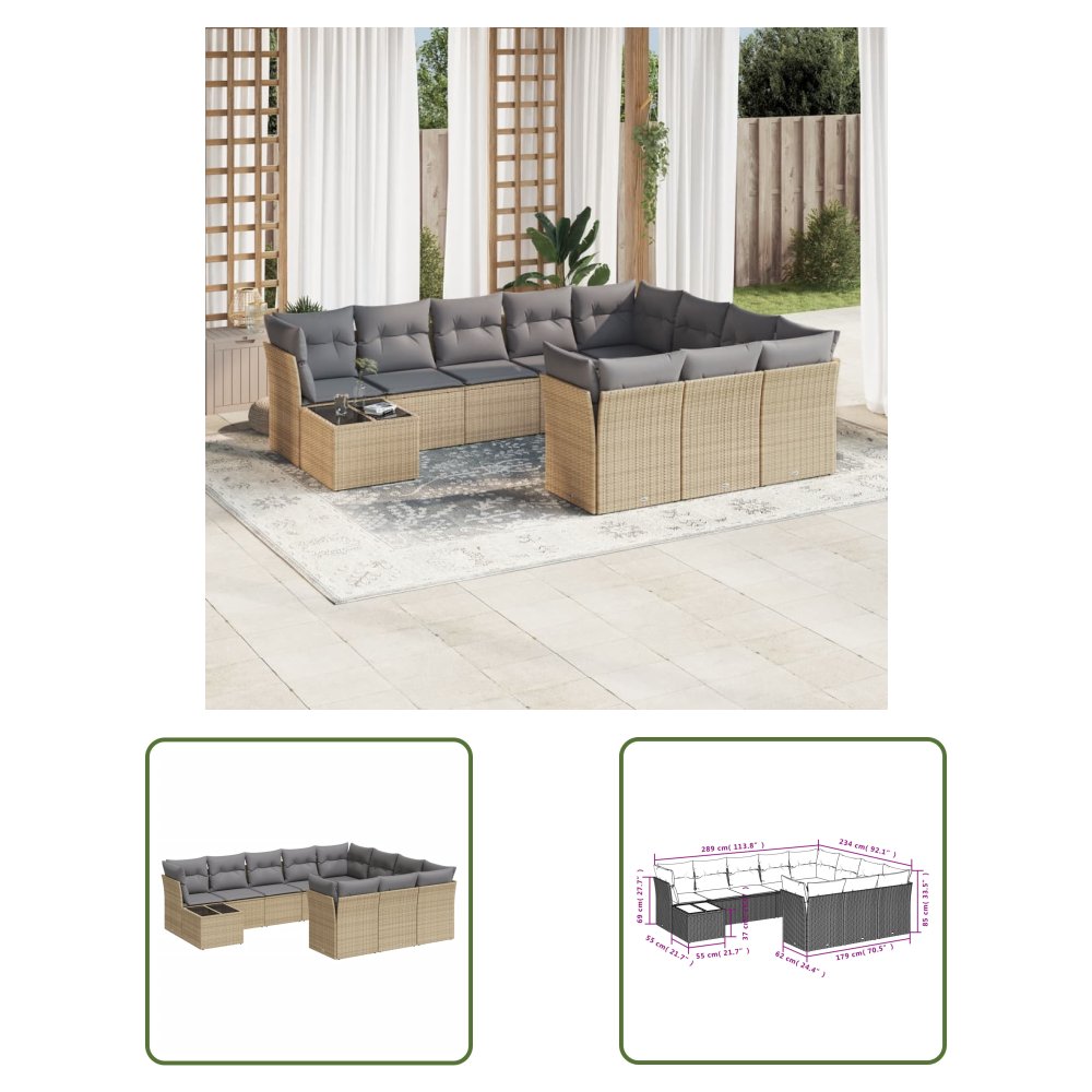 The Living Store 11-cz. zestaw mebli ogrodowych z poduszkami - beżowy - polirattan - Sofa Ogrodowa