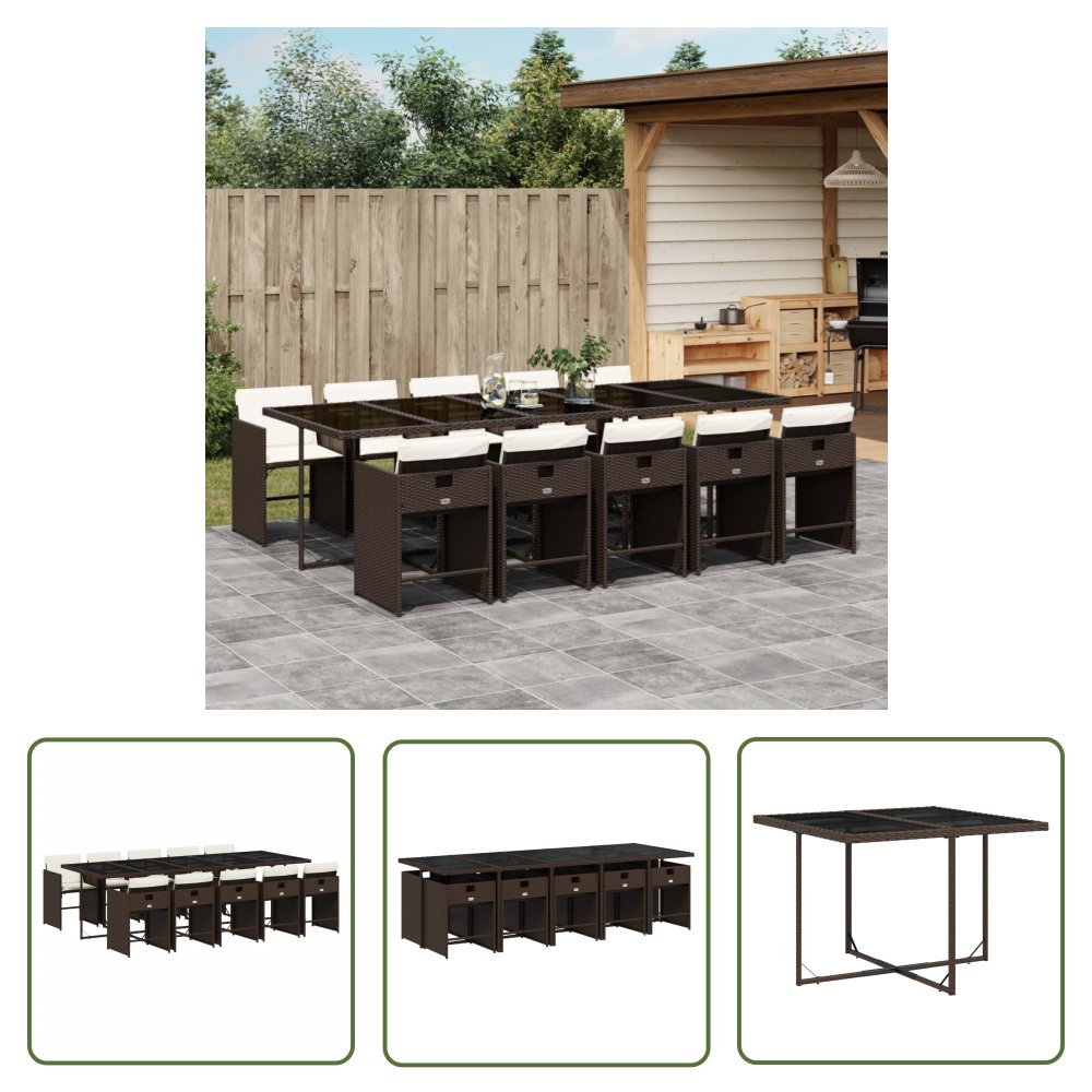 The Living Store 11-cz. zestaw mebli ogrodowych - poduszki - brązowy - rattan PE - Meble Ogrodowe