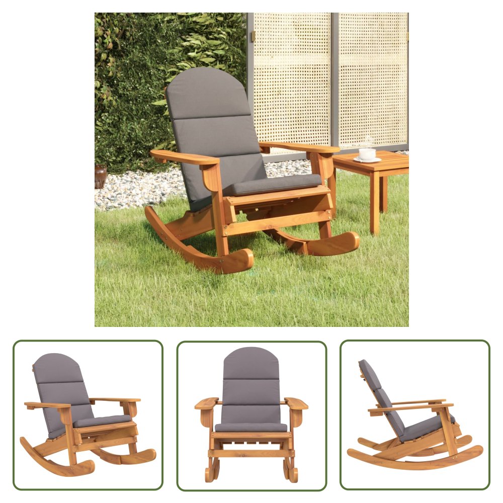 The Living Store Fotel bujany Adirondack z poduszkami - lite drewno akacjowe - Fotel Bujany