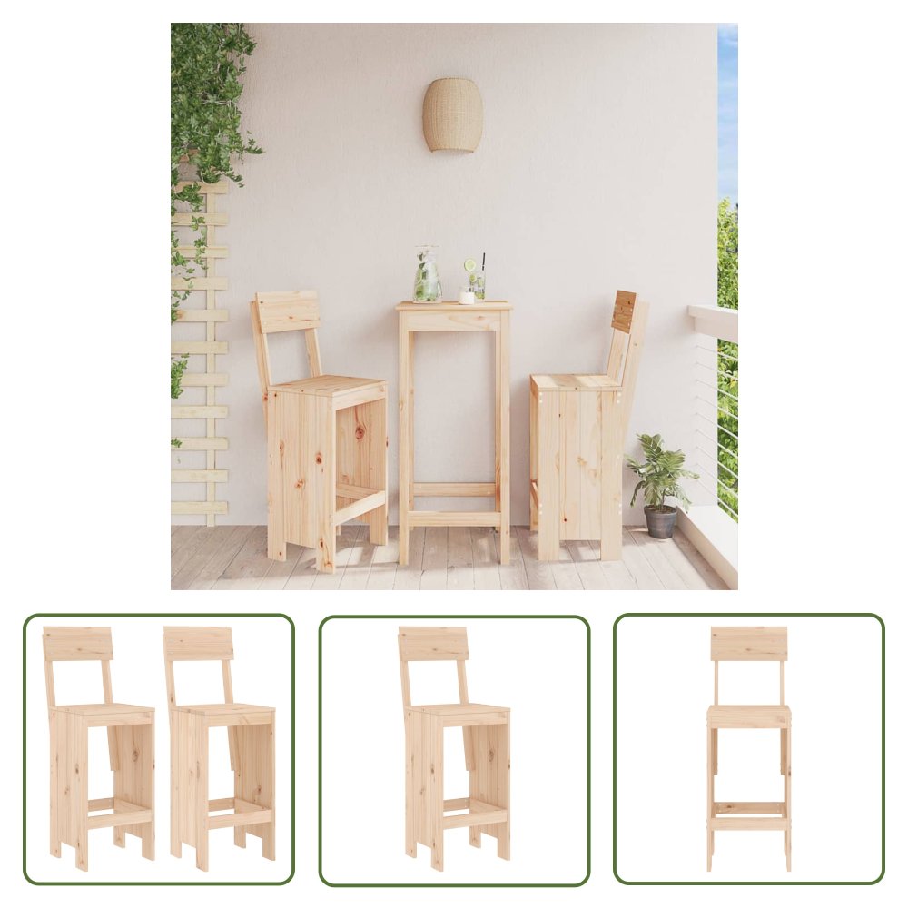 The Living Store Stołki barowe - 2 szt. - 40x48 -5x115 -5 cm - lite drewno sosnowe - Krzesło Barowe