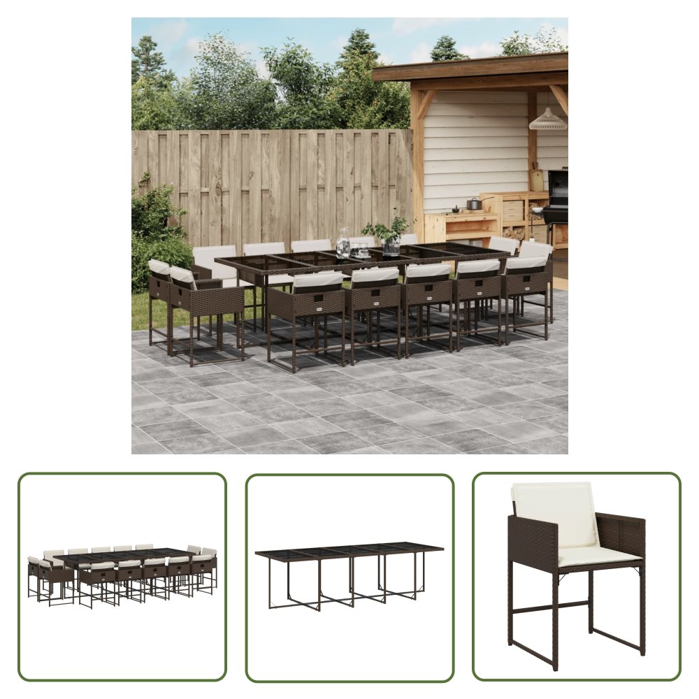 The Living Store 15-cz. zestaw mebli ogrodowych z poduszkami - brązowy - rattan PE - Meble Ogrodowe