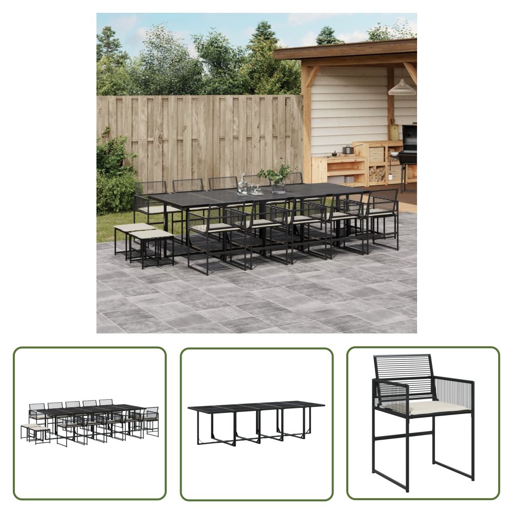 The Living Store 15-cz. zestaw mebli ogrodowych z poduszkami - czarny - rattan PE - Meble Ogrodowe