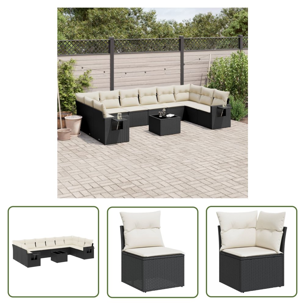 The Living Store 11-cz. zestaw wypoczynkowy do ogrodu - poduszki czarny rattan PE - Sofa Ogrodowa